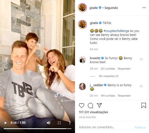 Gisele Bündchen faz desafio com o marido e diverte fãs