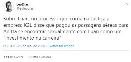 Leo Dias fala sobre relação de Anitta e Luan Santana