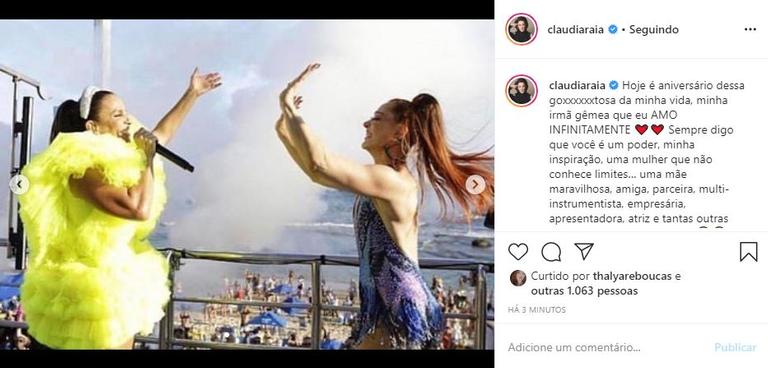 Claudia Raia homenageia Ivete Sangalo em seu aniversário