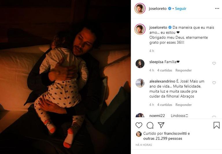 José Loreto completa 36 anos e posa com a filha, Bella