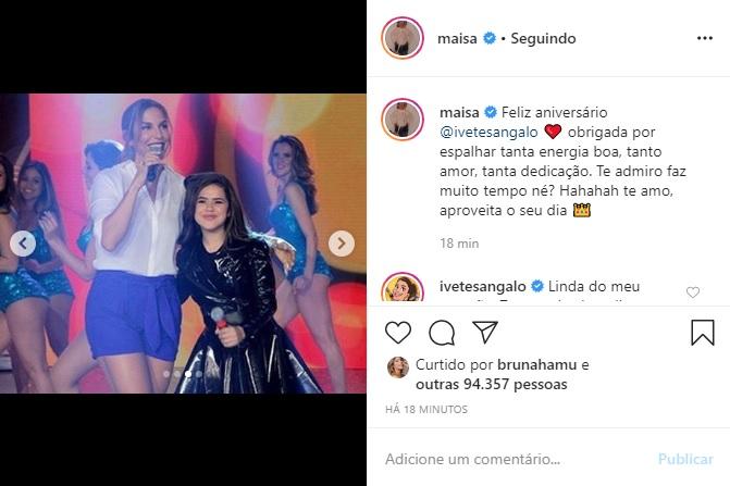 Maisa faz declaração de aniversário para Ivete Sangalo