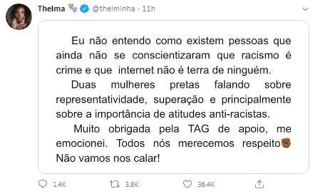 Thelma Assis é alvo de comentários criminosos durante live