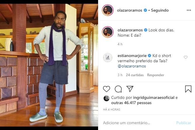 Lázaro Ramos mostra seu look do dia e diverte a web