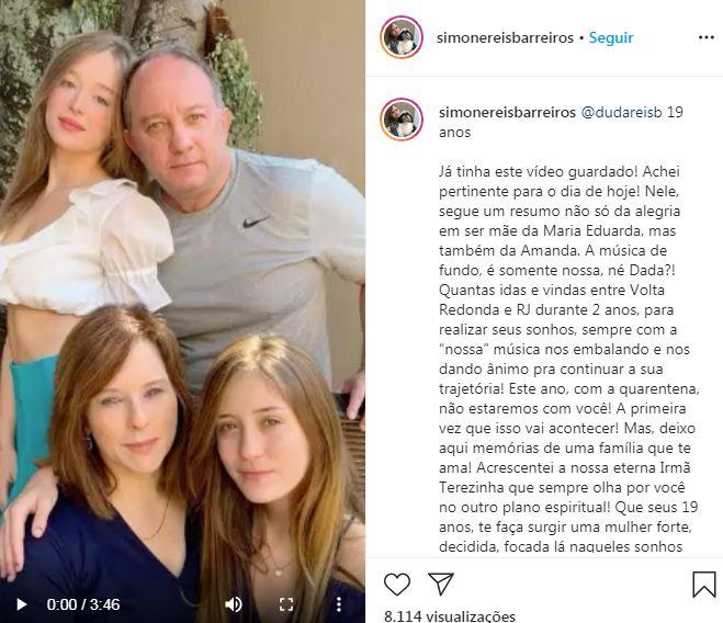 Duda Reis ganha homenagem da mãe em seu aniversário