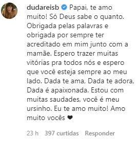 Duda Reis troca declarações com o pai após desentendimentos familiares