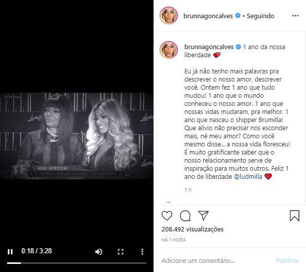 Brunna e Ludmilla comemoram 1 ano de relacionamento público