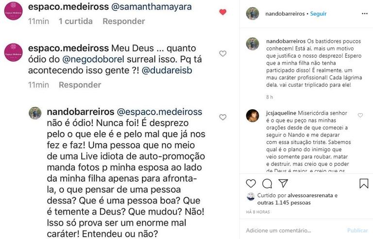 Pai de Duda Reis acusa Nego do Borel de mandar fotos para afrontar a mãe da atriz