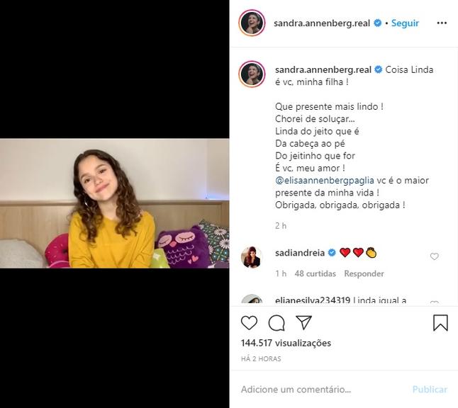  Sandra Annenberg se emociona com homenagem da filha