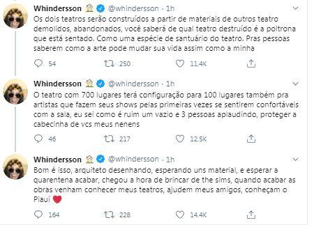 Whindersson Nunes anuncia que construirá dois teatros em Piauí