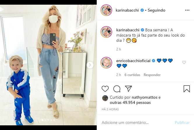 Karina Bacchi posa usando máscara e faz brincadeira na web