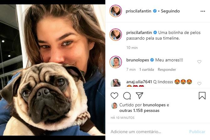 Priscila Fantin encanta a web em foto com cachorrinho