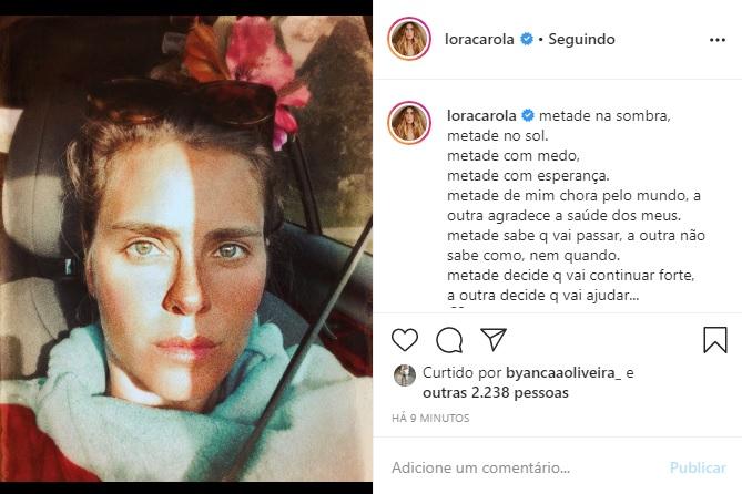 Carolina Dieckmann faz desabafo em relação à pandemia