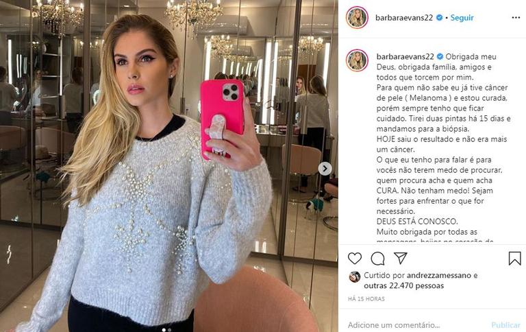 Bárbara Evans se emociona ao revelar resultado de biópsia