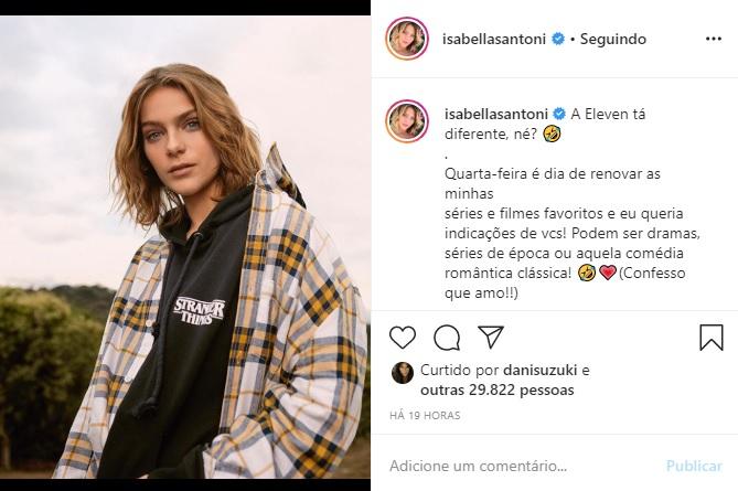 Isabella Santoni é elogiada em clique com moletom de série