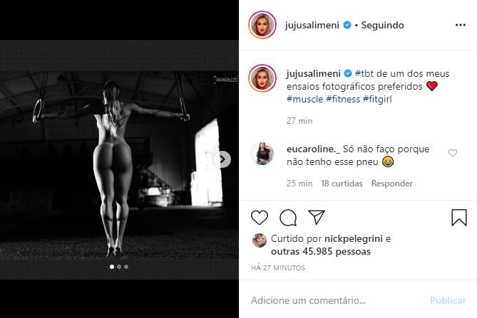 Juju Salimeni posa nua e arranca elogios dos internautas