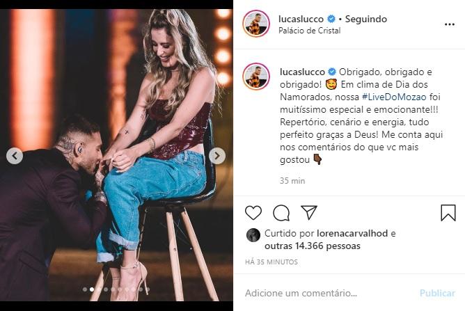 Lucas Lucco mostra fotos de sua live e faz agradecimento