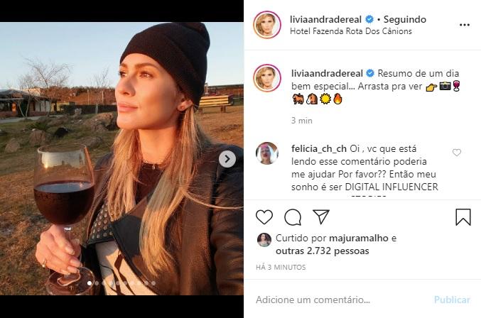 Lívia Andrade compartilha cliques em hotel fazenda