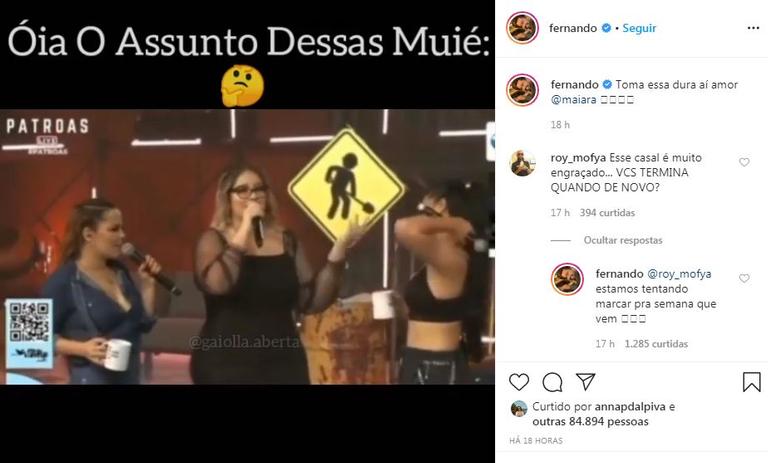 Fernando Zor responde seguidor que questionou sobre términos com Maiara