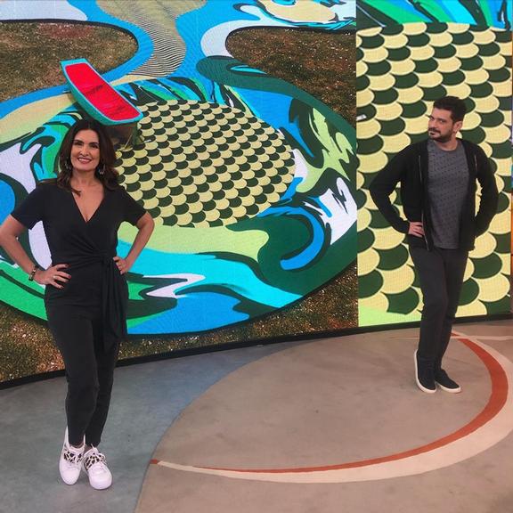 Fátima Bernardes e André Curvello nos bastidores do Encontro