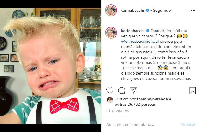 Karina Bacchi mostra Enrico chorando e encanta a web