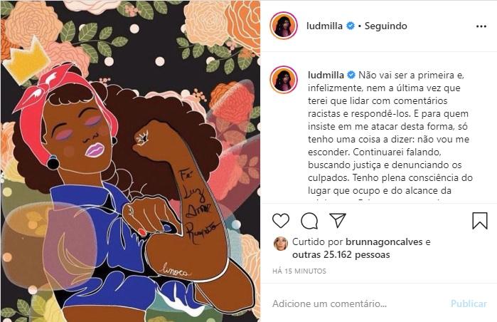 Ludmilla desabafa sobre ataques racistas que vem sofrendo