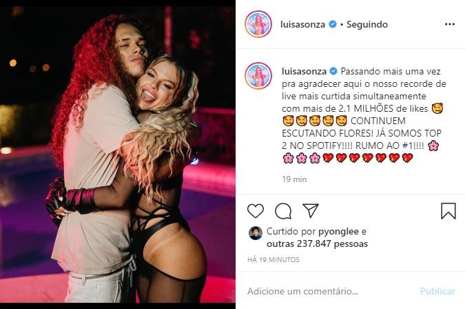 Luísa Sonza agradece os seguidores após realizar sua live