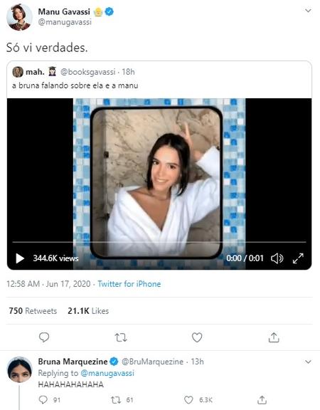 Bruna Marquezine e Manu Gavassi brincam sobre chifres