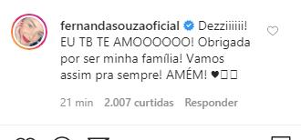 Fernanda Souza agradece homenagem do ex-marido, Thiaguinho: ''Minha família''