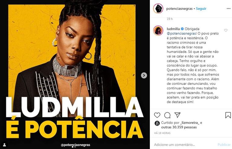 Ludmilla comenta ataques racistas na web