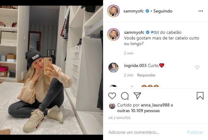 Sammy recorda foto com cabelão e é elogiada nas redes