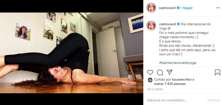 Carol Castro diverte fãs ao celebrar Dia da Ioga