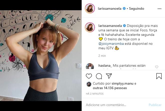 Larissa Manoela posta foto pós treino e arranca elogios