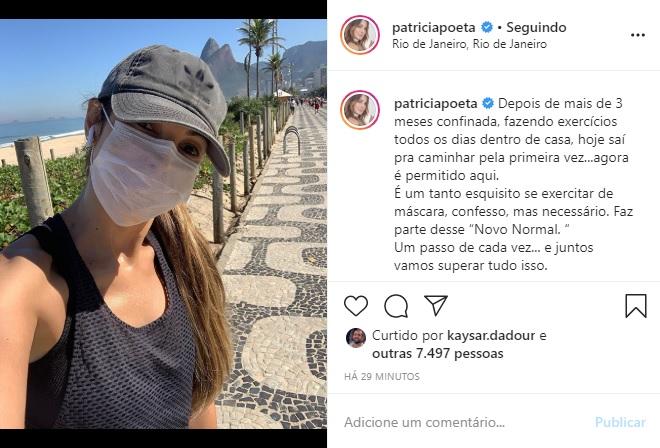 Patrícia Poeta desabafa sobre se exercitar usando máscara