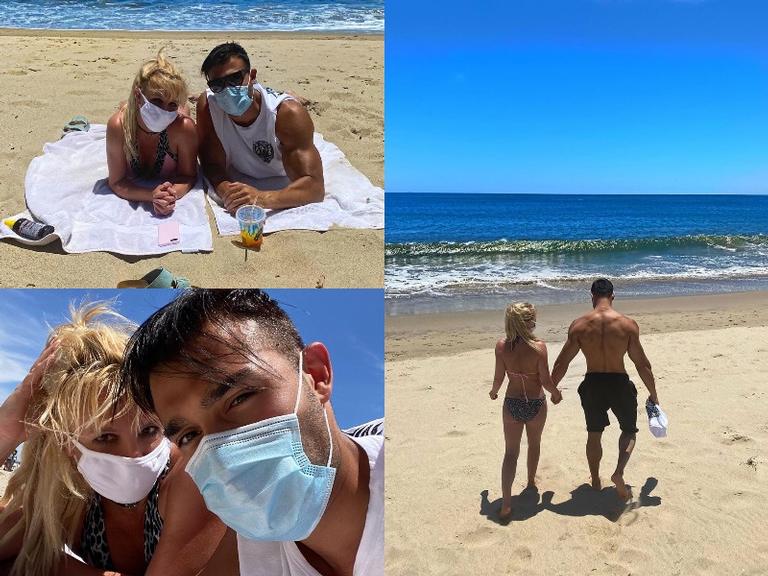 Britney Spears não deixa a prevenção de lado ao ir à praia de máscara 