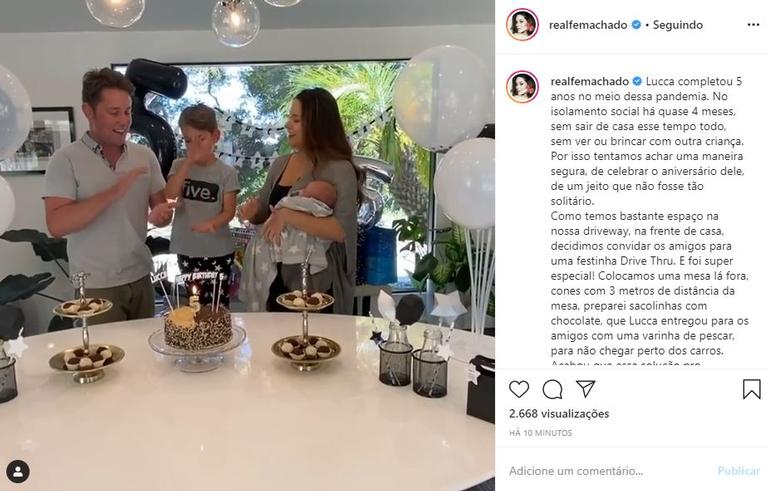 Fernanda Machado faz festa para o filho mais velho