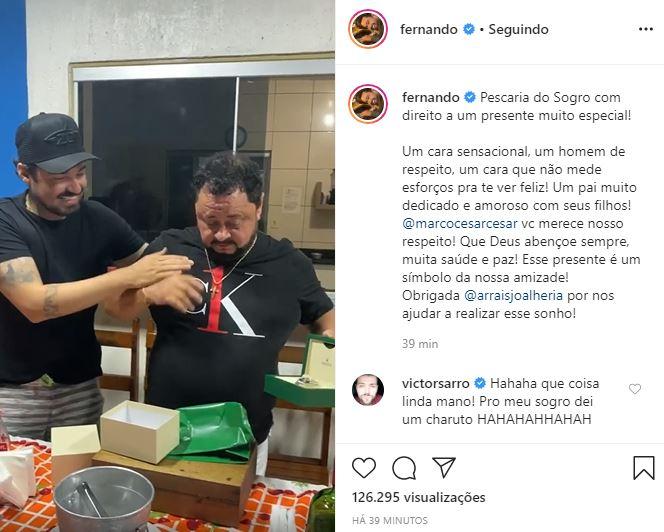 Fernando Zor surpreende sogro com presente especial