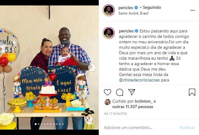 Péricles mostra sua festa de aniversário e faz agradecimento