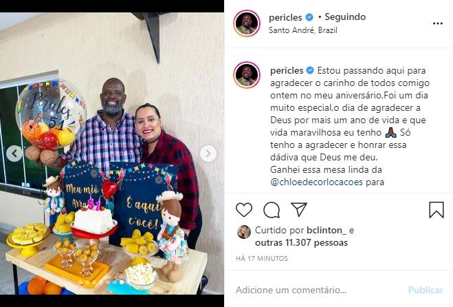 Péricles mostra sua festa de aniversário e faz agradecimento