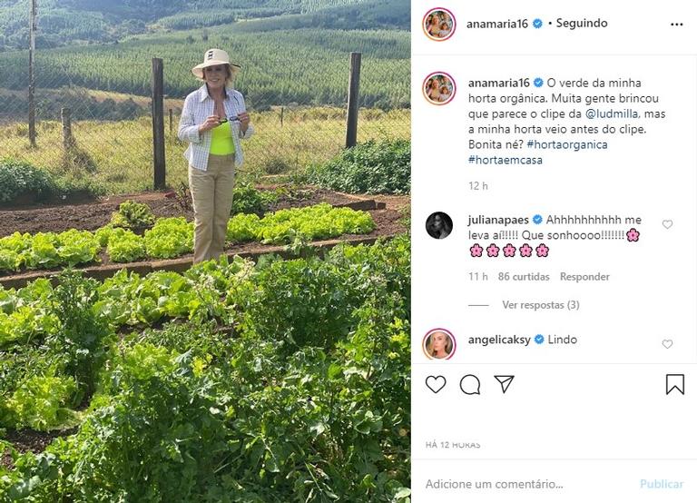 Ana Maria Braga na horta de sua fazenda