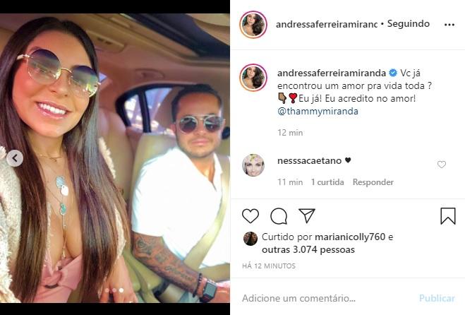 Andressa Ferreira usa as redes para se declarar para Thammy