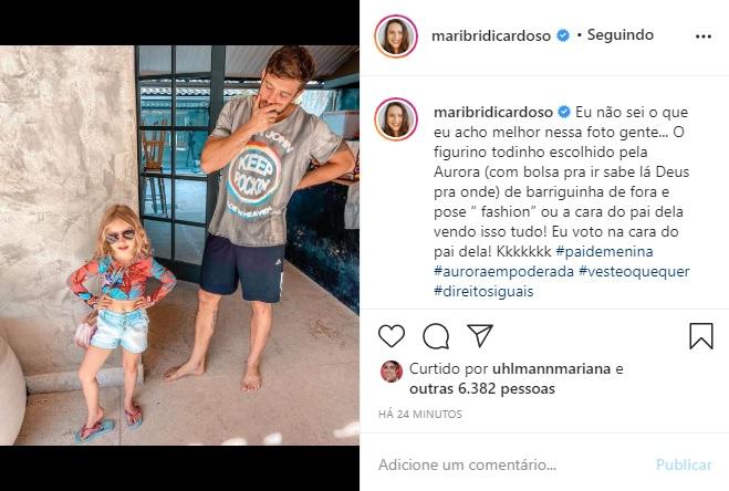 Mari Bridi captura foto engraçada de Rafael Cardoso e Aurora