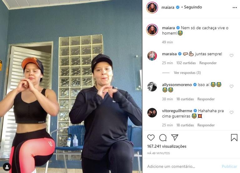 Maiara surge treinando com Maraisa e brinca com a situação