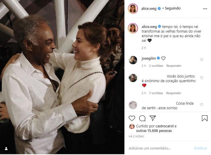 Alice Wegmann faz declaração para Gilberto Gil