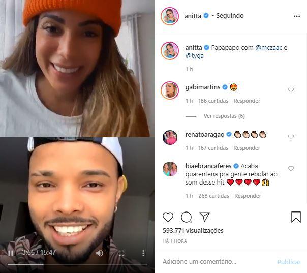 Após receber alta, Anitta dança em live com MC Zaac