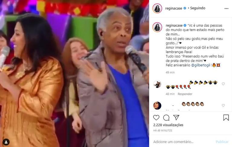 Regina Casé se declara a Gilberto Gil no seu aniversário