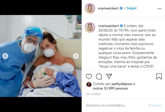 Com coronavírus, Mariana Weickert dá à luz ao segundo filho