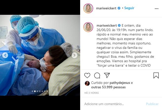 Com coronavírus, Mariana Weickert dá à luz ao segundo filho