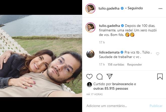 Túlio Gadêlha e Fátima Bernardes aparecem abraçados em foto