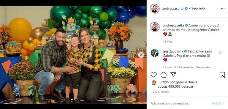  Andressa Suita e Gusttavo Lima celebram aniversário do filho