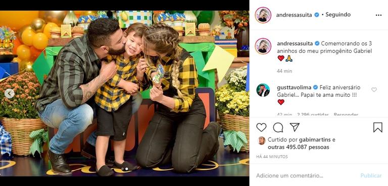 Andressa Suita e Gusttavo Lima celebram aniversário do filho